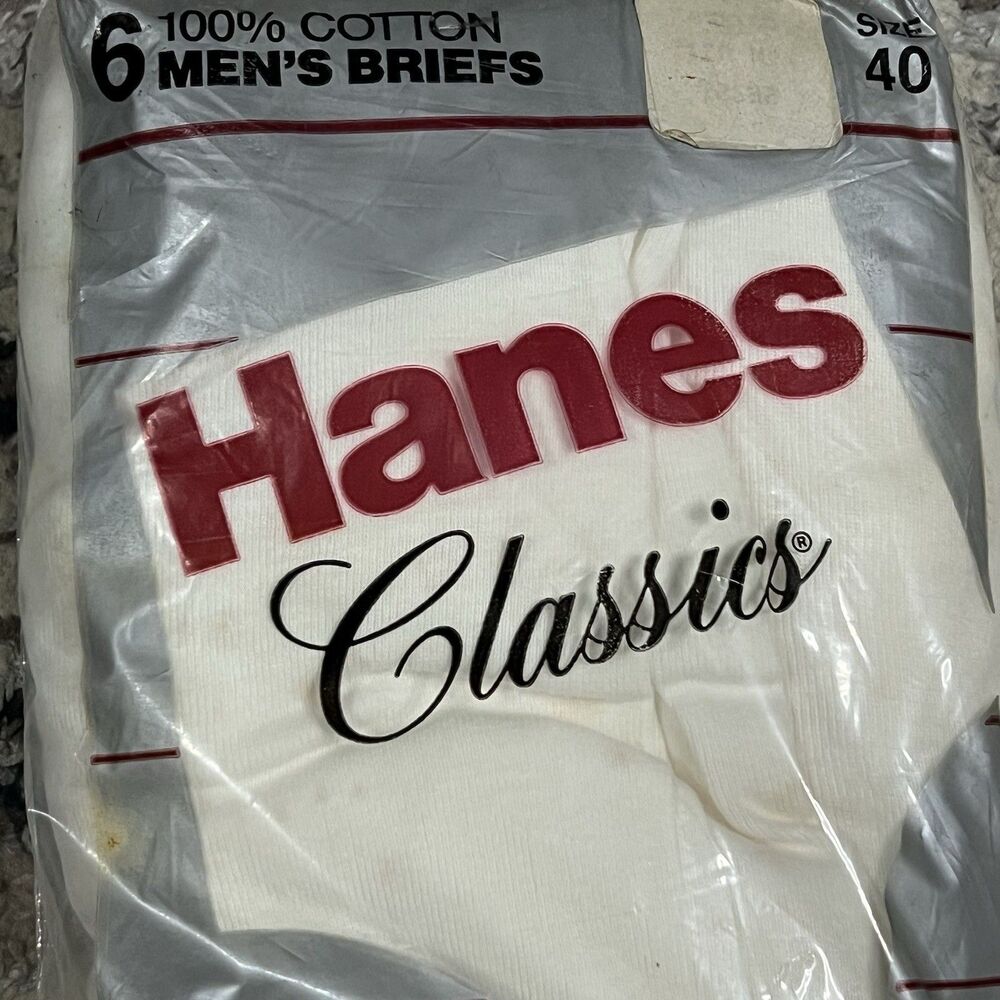 Vtg 1988 Hanes Classics Men’s White Briefs 6 Pk Cotton Sz 40 Underwear Deadstock - Picture 3 of 7